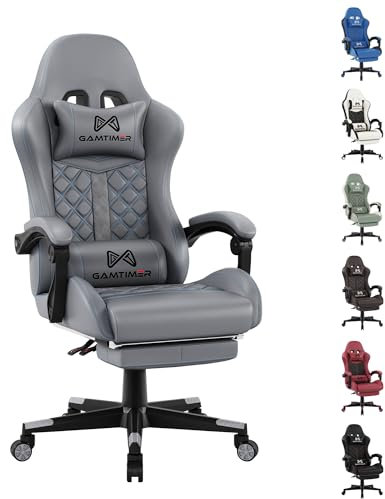 Sedia da Gaming, Sedia da Ufficio Ergonomica, Poltrona Gaming con poggiapiedi, PC Sedie Gaming in pelle PU traspirante, grande chair,sedia girevole a 360 gradi, 400lbs (grigio)