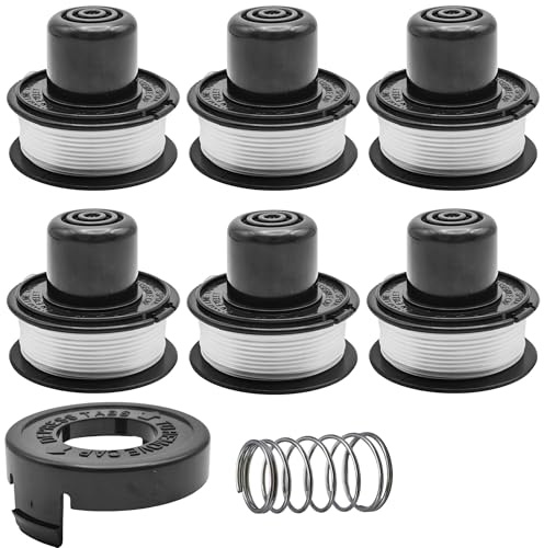SopimusZ Rasentrimmerspule, Schnur und Abdeckung und Feder, kompatibel mit Black & Decker 82300, 82310, 82312, CST800, GE600, GE800, GL250, GL360, ST4500, ST6500, ST6800, ST7600 (Spule x 6 + Kappe x 1