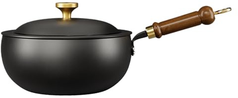 Cacerola antiadherente, olla de doble caldera, olla antiadherente de inducción con tapa, utensilios de cocina de hierro con mango de madera, cacerola antiadherente, herramientas de cocina de wok chino