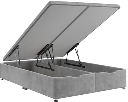 Soft Velvet Ottoman Storage Divan Base - Plush Gas Lift Up end & side opening (Plush Silver, 5ft king size end lift opening)