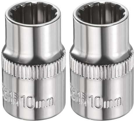 sourcing map 2pcs 12 Points Socket 3/8 Drive 10mm Metric Shallow Impact Socket Cr-V Steel Chrome Plating Flip Sleeve Nut Driver Wrench for Home Auto Nuts Bolts Repair