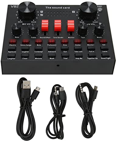 Qcwwy 16 Effetti Sonori 8 Modalità Cambiatura Vocale Scheda Audio Live con Chip e per Karaoke Live Streaming su Telefoni Tablet Computer (BLACK)