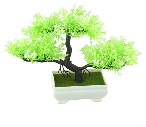 WIIYENA Artificial Pine Tree Bonsai Plant in Ceramic Pot Indoor Decorative Small Potted Tree for Home Office Living Room Garden Desk Decor(White)