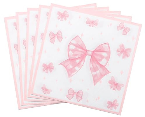 DazzJoy 20 Stück Schleifen Servietten Rosa, 33x33cm Schleife Servietten Geburtstag Mädchen, Schleifen Deko Papierservietten für Hochzeit, Prinzessin Geburtstag Deko, Kindergeburtstag, Babyparty