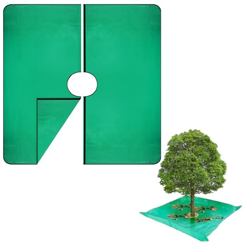 DBREAKS Landscape Tarpaulin for Tree Pruning, 2 x 2 m with 12 Inch Hole, Plant Mat for Trimming with Corner Fasteners and Fastening, Waterproof Garden Tarp, Tree Pruning Tarp (Green)