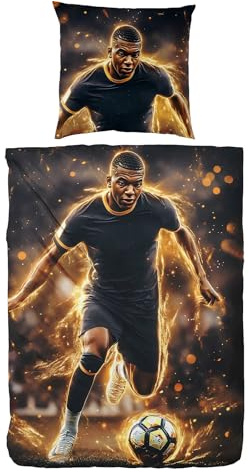 Hsewudwsd Fußball Star Bettwäsche 135x200 2-Teilig Mit Reißverschluss Microfaser Bettbezug Mit 80x80cm Kissenbezug Atmungsaktiv Hautfreundlich