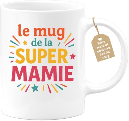 quotedazur Café-Croissant - Taza de fiesta de abuelas - Taza de la abuela idea de mensaje Le Taza de la Super Abuela, regalo original para la abuela, color blanco y cerámica