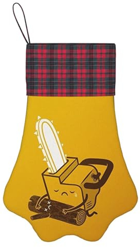 SATUSA Niedlicher Weinender Kettensägen-Druck, Weihnachtsbaum-Dekoration, Weihnachtsstrumpf, Haustierpfoten-Strümpfe, Familie, Urlaub, Hund, Katze, Geschenk
