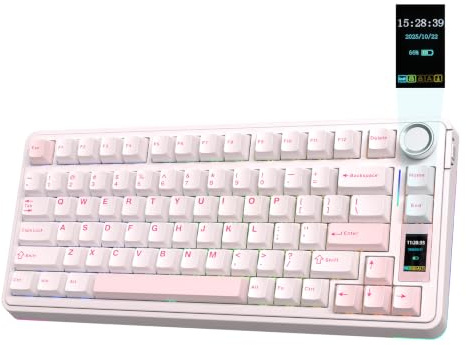 EPOMAKER X Aula EA75 MAX Wireless Gaming Keyboard with Screen & Knob, Hot-Swap, RGB Backlit, PBT Keycaps, Creamy Gasket, 75% Mechanical Keyboard, US Layout (Pink, Reaper Switch)