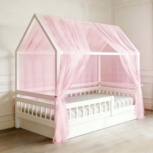 Wapasezyar Hussäng, Himmel, 2 stycken, 350 x 150 cm hussäng, sänghimmel, Dekoration, tyghimmel för flickor, pojkar, baldakin barnsäng, Dekoration (rosa)