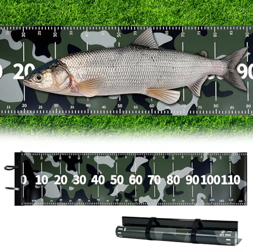 Alaoo Camo Measure Mat mit Anschlag,Rollup Measure Scale Fish Ruler|, 30 * 120cm Fishing Maßband Measuring Mat zum Fisch Messen, Maßband Angeln, Roll-Up Measuring Tape für Predatory Fish