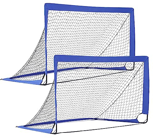 Set di 2 Porte da Calcio Pieghevoli per Giardino, Montaggio Veloce, in Giardino Parco Spiaggia, in Fibra di Vetro Elastico, Tessuto Oxford e Poliestere