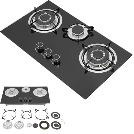 ROGONPDK 3 Flammig Glas Gaskochfeld, Gasherd mit Flammenausfallschutz, Gas Kochfeld, Multifunktions Einbau Gasherd, Tragbar Campingkocher, Einbau Gaskocher, für die Heimische Küche und Restaurants