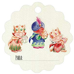 Mopec Tarjeta Redonda Ondulada con Reyes Magos, Pack de 28 Unidades, Papel, Blanco, 2x4x4 cm