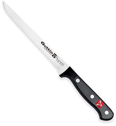 Quttin Cuchillo Deshuesador Profesional, Hoja Afilada Remaches Acero Inoxidable, Molibdeno Vanadio, Carne, Mango POM Resina Acetalica. Sybarite Negro, Hoja 16 cm