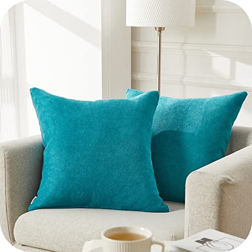 Topfinel Kissenbezug 45x45 cm 2er Set Kissenhülle Türkis Flauschig Chenille Deko Wohnzimmer Sommer Kissenbezüge Hypoallergen Sofakissen Dekokissen Kuschelkissen Zierkissen Für Sofa Bett Garten