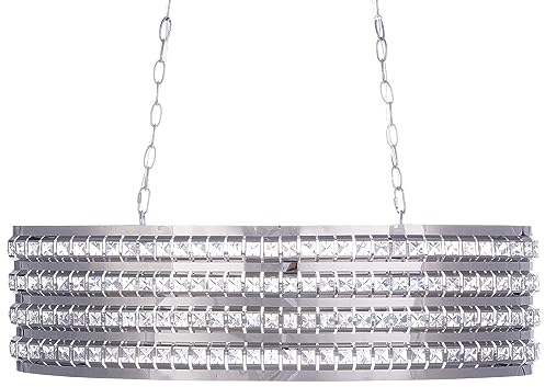 Beliani Pendelleuchte Metall silber 2-flammig ovaler Schirm Kristalle Glamour Cavone