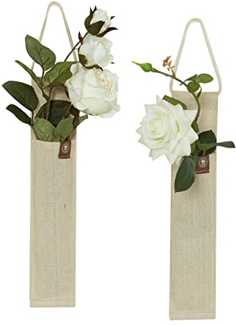 2 Stück 32,5 cm H Stoffvasen, Blumenwanddekoration für Wohnzimmer, Schlafzimmer, Büro und mehr (Leinen)