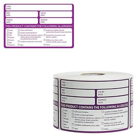 We Can Source It Ltd - 500 Large Purple Allergen Food Safety Labels Roll - Writable Removable Labels for Kitchens, Restaurants, Catering, Cafes & Commercial Food Storage