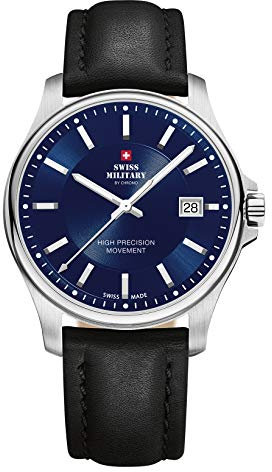 Swiss Military by Chrono Herren Uhr Armbanduhr Quarzwerk mit Lederarmband Analoge Herrenuhr Silber SM30200.12