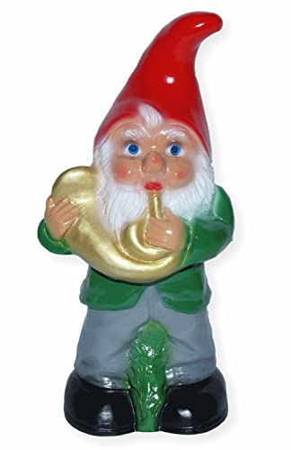 RAKSO Gartenzwerg Garten Zwerg Figur aus Kunststoff mit Posaune Höhe 33 cm Garten Deko Musiker Gartenfigur