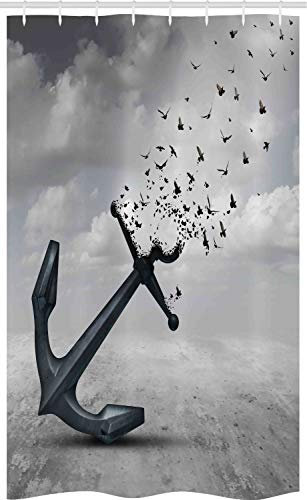 ABAKUHAUS Anker Schmaler Duschvorhang, Abstrakt Kunst Fliegend Möwen, Badezimmer Deko Set aus Stoff mit Haken, 120 x 180 cm, Dunkelgrau