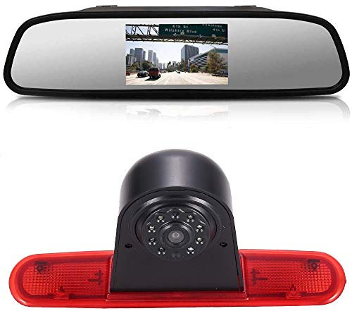 Auto Dritte Dach Top Mount Bremsleuchte Kamera Bremslicht Rückfahrkamera Rückfahrsystem Einparkhilfe Transporter+4.3 Rückspiegel-Monitor für FIAT Doblo 263 Van(2010-Present)/Opel Combo(2011-2018)