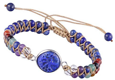 KYEYGWO Bracelet Arbre de Vie en Cristal pour Femmes et Hommes, Bracelets Double Tressés Réglables 7 Bracelet de Perles de Pierre Chakra Bracelet de Yoga Bijoux de Pierres Précieuses