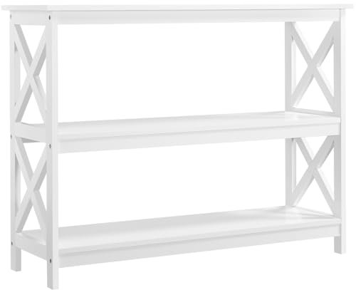Yaheetech Console Table, 3-Tier Entryway Table, Wooden Sofa Table with Storage Shelves for Entryway Hallway Living Room Bedroom, X-Design, White, 106x35x80cm