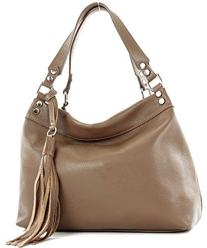 modamoda de T201 Damen Leder Schultertasche Handtasche handmade in Italy, Farbe:Blassbraun