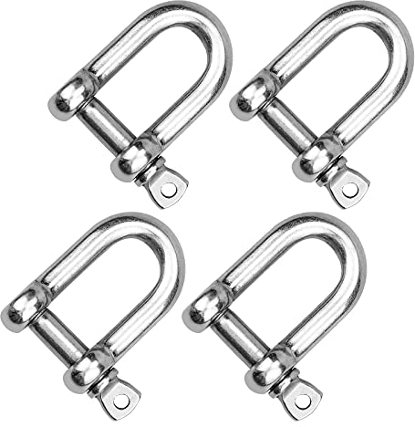 4 Stück M8 D Schäkel Gerade Form 304 Edelstahl Scheckel mit Augbolzen Rostfrei Langlebig für schwere Takelage, Kordeln,Ziehen, Stahlkettenglied