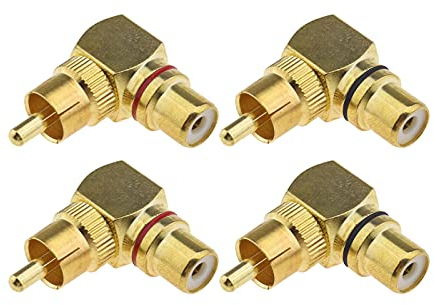 eMagTech 4pcs 90 Degree RCA Male to Female Plug Adapter for Mixers Audio Peripheral Equipment Amplifier Wall Mounted TV Microphones Gold-Plated Electronics Accessories