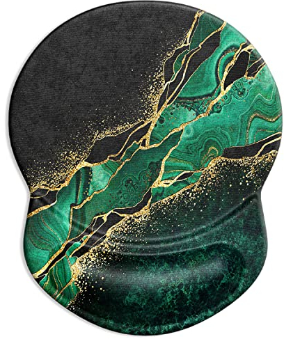 ITNRSIIET Ergonomisches Mauspad mit Gel-Handgelenkstütze, kleine Handgelenkauflage, glatte Oberfläche, rutschfeste PU-Basis, bequeme Bürobedarf, Schmerzlinderung, 22,1 x 18,3 cm, grüner Marmor, Gold