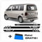 Seitenstreifen Aufkleber Berge-Palme-Surfbrett passend für VW T6.1, T6, T5, Multivan, Bulli, Transporter - Seitenaufkleber mit WUNSCHTEXT