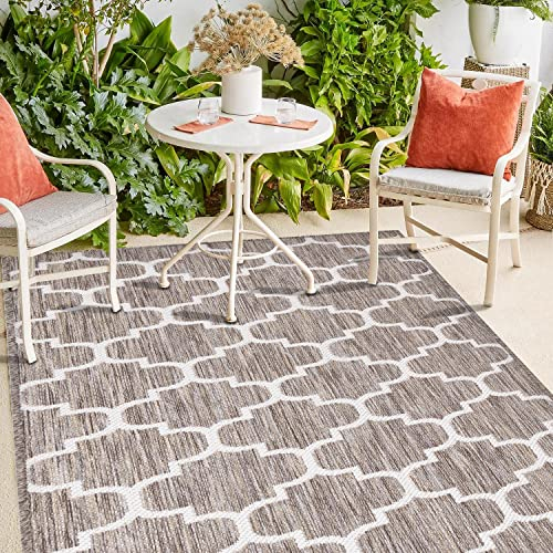 payé Outdoor Teppich Wetterfest - 160x230cm - Beige Weiß - Netz Raute - Teppiche für Terrasse Balkon Garten Indoor