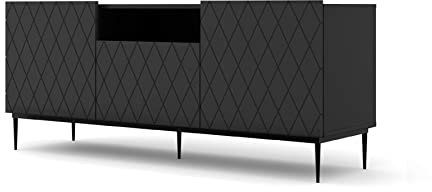 BIM Furniture Meuble TV Diuna avec 3 Portes + 1 Niche en Bois Et Pieds Noir - Noir Mat - L 145 X P 40 X H 60 Cm