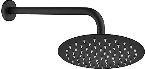 Inbagno Soffione Doccia con Braccio a Parete Nero Opaco, Acciaio Inox, anticalcare (Diametro 30 cm, Tondo)