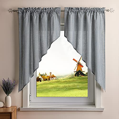 CORLIF Scheibengardinen 2 teilig Fenstervorhang mit Tunnelzug Landhausstil Bistrogardine Leinenoptik Küchengardine B/H 120/125 cm Blau