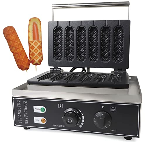 Hot Dog - Piastra per waffle, 1500 W, in acciaio inox, 6 stick per waffle