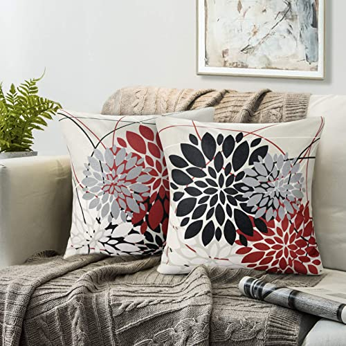 Kissenüberzug Schwarz Und Rot Kissenbezug 40×40 Mehrfarbig Dahlie Kissenhülle Herbst Abstrakt Geometrie Blumen Kissenbezüge 2er-set Leinen Kissenhüllen Passend Für Wohnzimmer Schlafzimmer Sofa