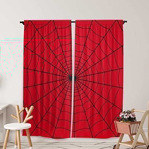 Yilinata Superhelden-Fenstervorhänge für Kinder, Jungen, Mädchen, rotes Spinnennetz, Baby, Wohnzimmer, Schlafzimmer, Kinderzimmer, Kleinkind, Zuhause, strapazierfähiger Stoff, 208.3x213.4 cm