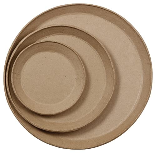 Décopatch HD083C - A Set of 3 plates to decorate - 1 hook on the back to hang the plates - object to customize - Plate 1: 2x30x30cm; plate 2: 2x22x22cm; plate 3: 1.5x15x15cm