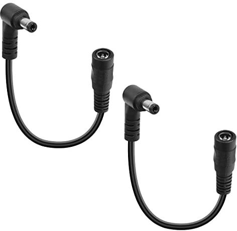 YACSEJAO 90 Degree DC Extension Cable 2Pack 12V CCTV DC5.5x2.1mm Right Angle Male to Female Adapter Extension Cord for Surveillance Camera