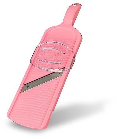Mandoline Wide Cabbage Slicer 4.7 inches Pink, Julienne Thickness: 0.04 inch (1 mm), with Safety Holder, Made in Tsubame Japan (Pink)