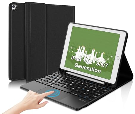 IVEOPPE iPad 9 Generation Hülle mit Tastatur, Hülle Tastatur für iPad 10.2, Bluetooth Magnetisch Abnehmbarer QWERTZ Touchpad Tastatur für iPad 10.2 Zoll 9/8/7 Generation, iPad Air 3. Gen.