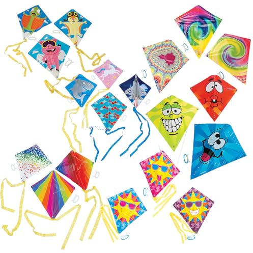 Fun Express Bulk Kites for Kids Ages 4-8 - 72 Pack Assorted Rainbow Beach Kites with String | Easy to Fly Small Kites for Toddlers, Outdoor Activities & Party Prizes | Educational Flying Toys