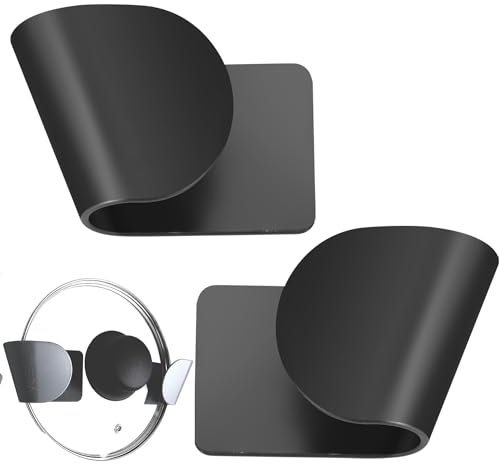 Eruinfang Pan Lid Holder Wall Mount Pot Lid Holder Cupboard Door Plastic Pot Lid Racks Self Adhesive Pan Lid Holders Pan Cover Racks,for Home Kitchen(Black)