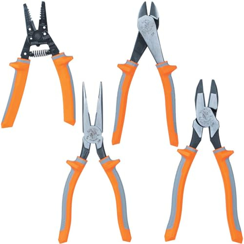 Klein Tools 9417R Isolierte Zange und Abisolierzange Werkzeug Set, Seitenschneider, Seitenschneider, Seitenschneider, Langzange, Abisolierzange, 4-teilig