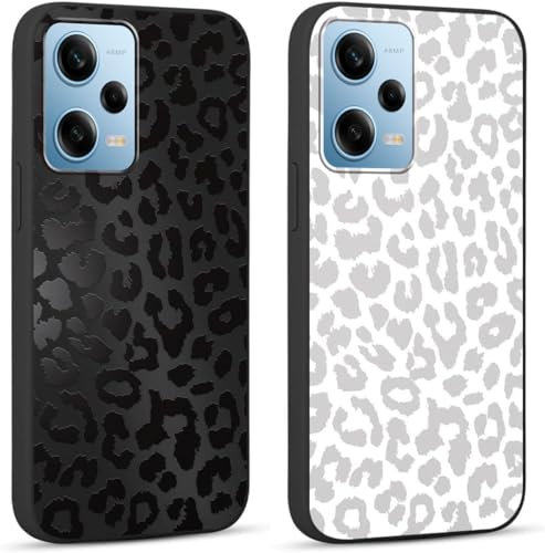 Yoedge 2 × Funda para Xiaomi Redmi Note 12 5G 6,67,Carcasa para Teléfono Móvil con Leopardo Dibujos Aesthetic Cover,Antigolpes Capa de Soft Silicona TPU para Xiaomi Redmi Note 12 5G Blanco Negro Case