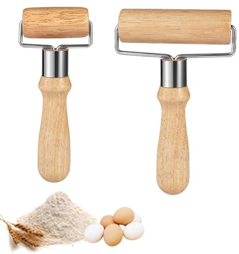 Mattarello in Legno Rullo 2 Pezzi Mattarelli per Cottura Rullo per Pasta Piccolo e Medio Rullo Per Pasticceria Rullo per Pasta con Manici Antiaderente per Stendere Pasta Pizza Dolci e Fagottini